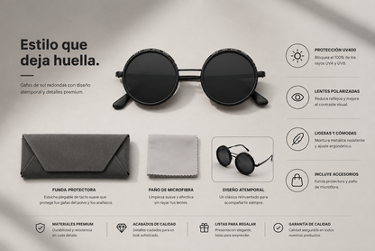 NULL-9 Gafas de Sol Redondas | Filtros Regulables Integrados